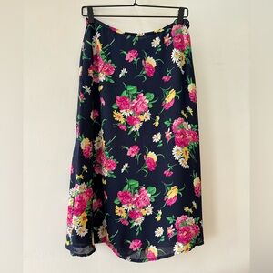 LAUREN Ralph Lauren Navy Floral Silk Maxi skirt size 10 petite like new